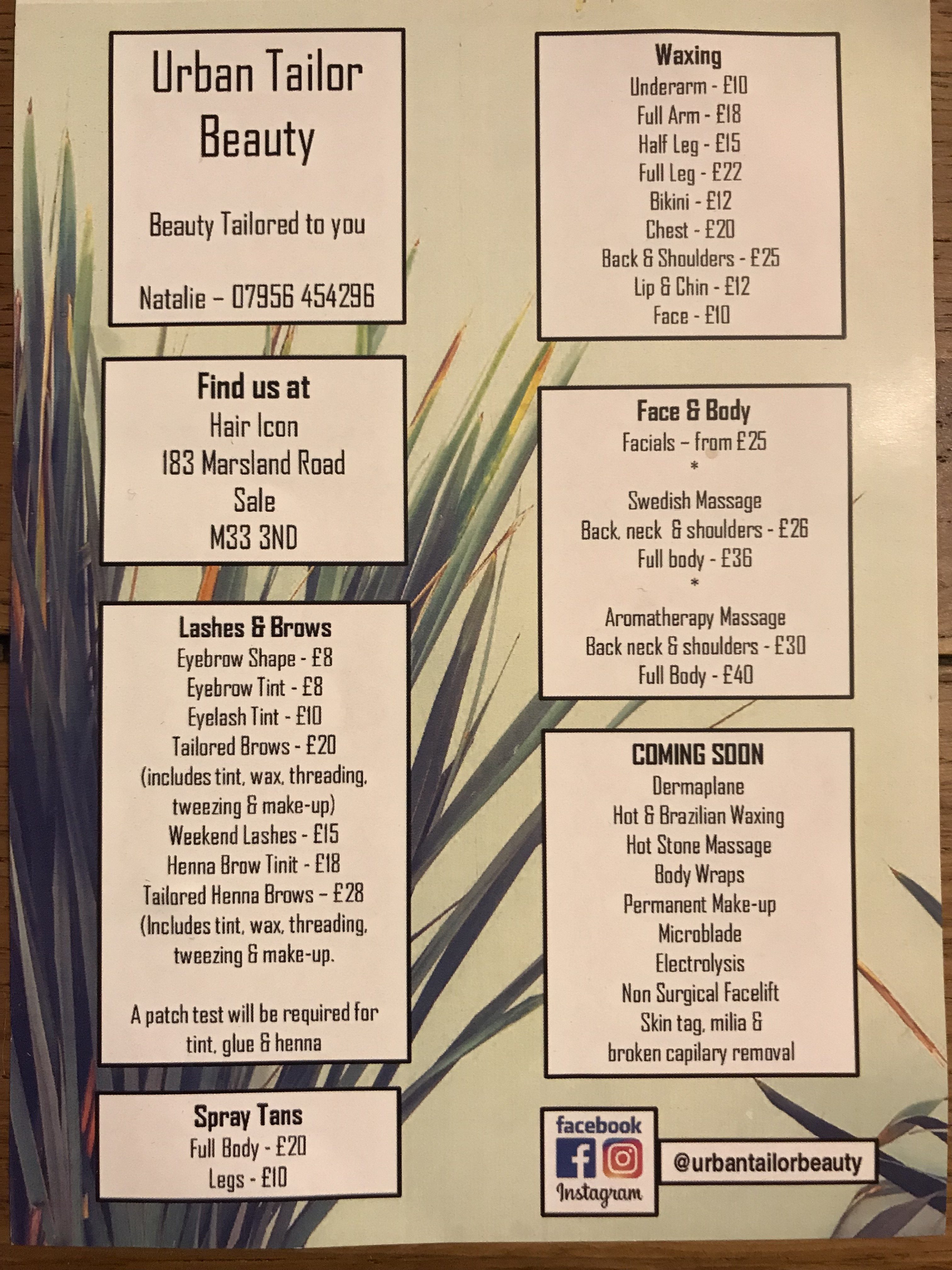 beauty price list Hair Icon Hairdressers in Manchester