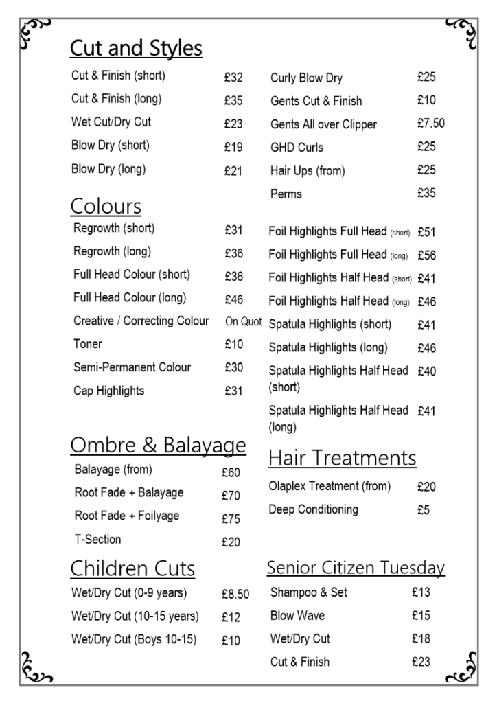 Price List Hair Icon Sale | Hair Icon - Hairdressers in Manchester